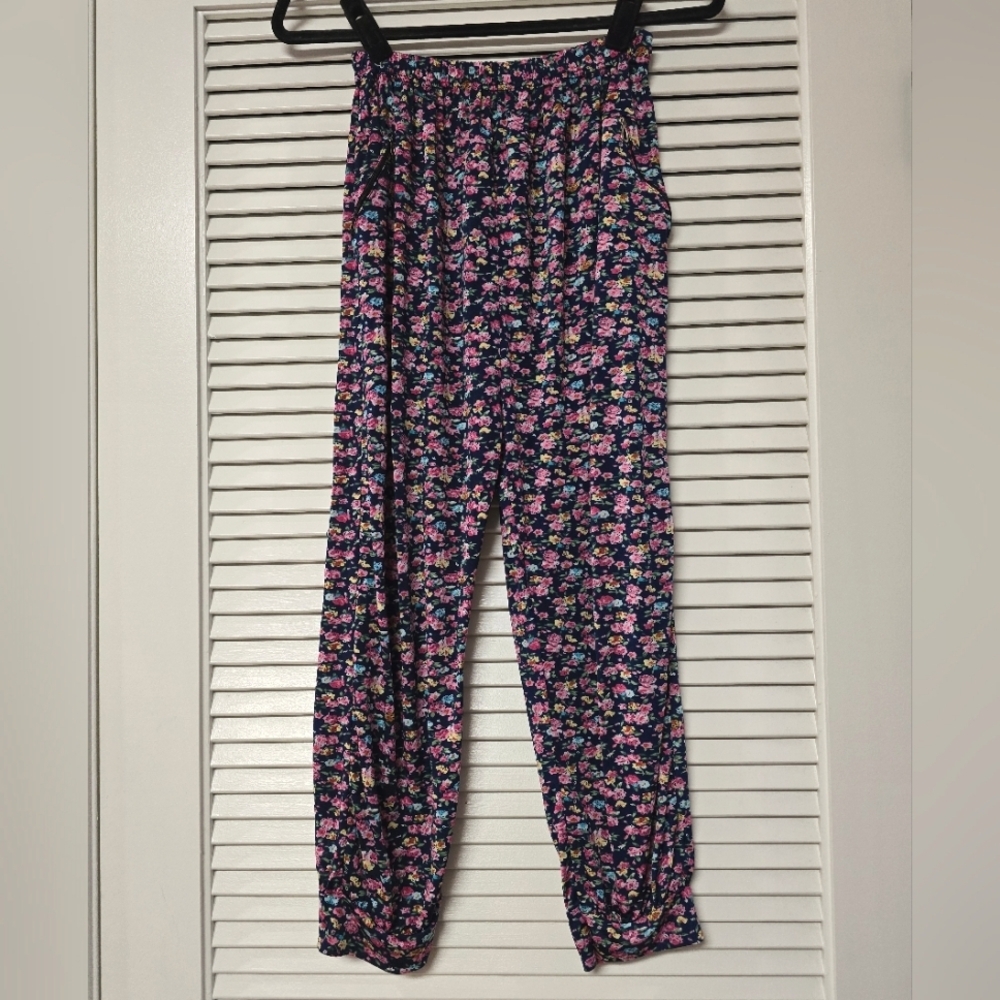 Floral Lightweight Casual Pants With Zipper Pockets